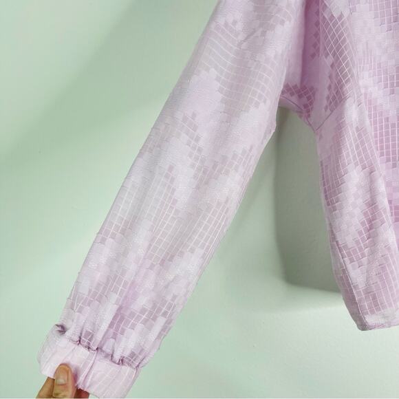 Banana Republic pink purple lavender check puff shoulder blouse top medium - Picture 4 of 7